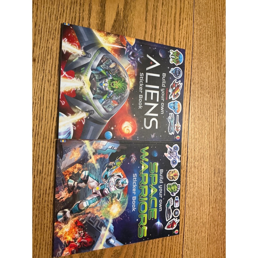 Build Your Own Aliens and Space‎ Warriors Sticker Books Fun Activity Set of 2